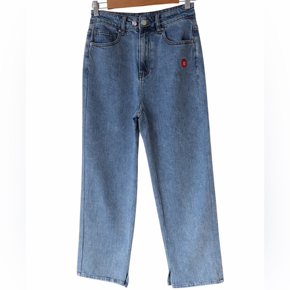 Alexander Wang  diffusion High Rise Relaxed Fit Blue Denim Jeans Apple Logo Sz S - Picture 2 of 7